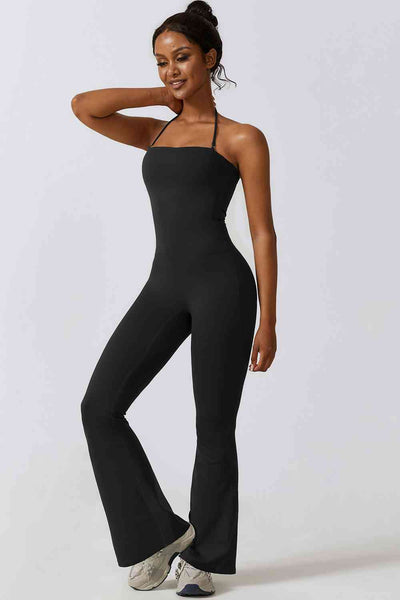 BEAUTIFUL I AM Halter Neck Flare Sport Active Wear Jumpsuit