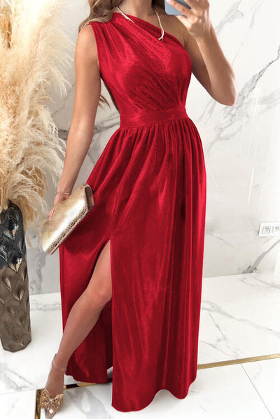 BEAUTIFUL I AM One Shoulder Slit Ruched Maxi Dress