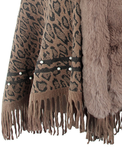 BEAUTIFUL I AM Leopard Fringe Hem Poncho