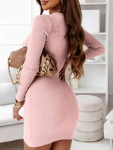 BEAUTIFUL I AM V-Neck Long Sleeve Ribbed Dress