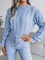 BEAUTIFUL I AM Cable-Knit Round Neck Cropped Sweater