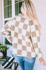 BEAUTIFUL I AM Checkered Snap Down Long Sleeve Jacket