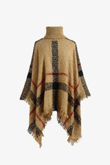 BEAUTIFUL I AM Plaid Turtleneck Raw Hem Poncho