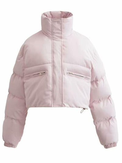 BEAUTIFUL I AM Snap and Zip Closure Drawstring Cropped Winter Jacket Coat