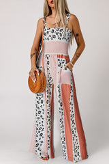 BEAUTIFUL I AM Leopard Color Block Smocked Pants Jumpsuit