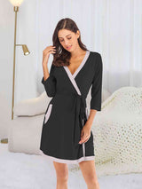 BEAUTIFUL I AM Tie Waist Surplice Neck Robe with Pockets