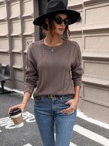 BEAUTIFUL I AM Cutout Round Neck Long Sleeve Sweater