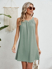 BEAUTIFUL I AM Eyelet Grecian Neck Mini Dress