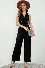 BEAUTIFUL I AM V-Neck Sleeveless Decorative Buttons Pants Jumpsuit