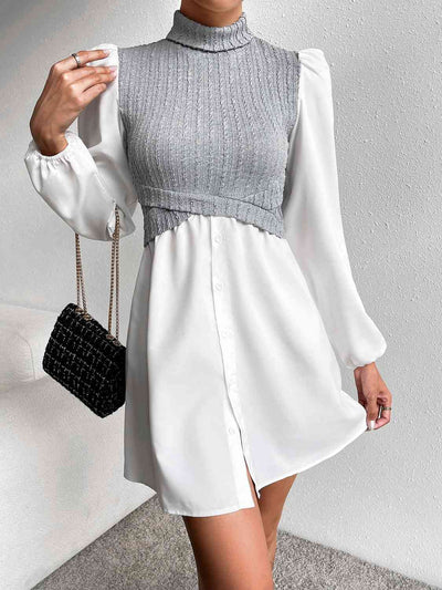 BEAUTIFUL I AM Turtleneck Puff Sleeve Mini Dress