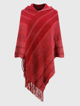 BEAUTIFUL I AM Striped Fringe Hem Hooded Poncho