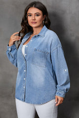 BEAUTIFUL I AM Plus Size Button Up Pocketed Denim Shirt