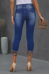 BEAUTIFUL I AM Leopard Patch Distressed Cropped Jeans