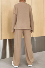 BEAUTIFUL I AM Ribbed Half Button Top and Pants Set