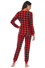 BEAUTIFUL I AM Plaid Round Neck Top Sleep Wear Set