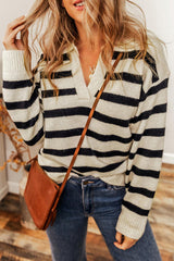 BEAUTIFUL I AM Striped Collared Neck Long Sleeve Sweater