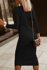 BEAUTIFUL I AM Ruched Surplice Long Sleeve Midi Dress