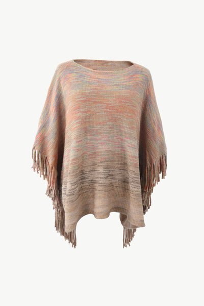 BEAUTIFUL I AM Round Neck Fringe Detail Poncho