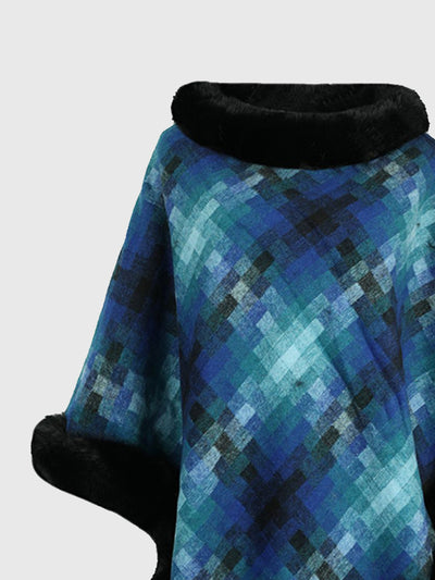 BEAUTIFUL I AM Faux Fur Trim Poncho