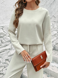 BEAUTIFUL I AM Round Neck Long Sleeve Top and Pants Set