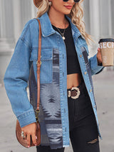 BEAUTIFUL I AM Geometric Raw Hem Button Up Denim Jacket