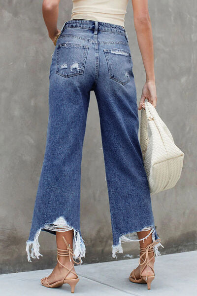 BEAUTIFUL I AM Distressed Raw Hem Jeans with Pockets