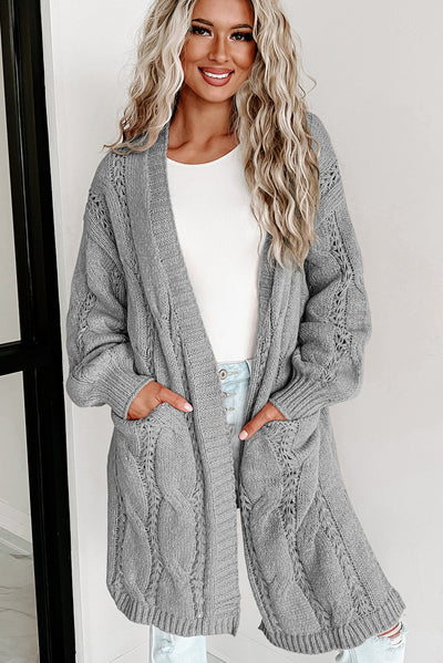 BEAUTIFUL I AM Cable-Knit Dropped Shoulder Cardigan