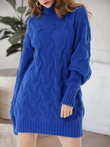 BEAUTIFUL I AM Cable-Knit Turtleneck Sweater Dress