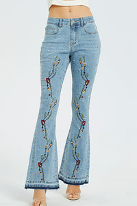 BEAUTIFUL I AM Full Size Flower Embroidery Wide Leg Jeans