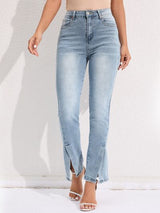 BEAUTIFUL I AM Slit Buttoned Jeans with Pockets