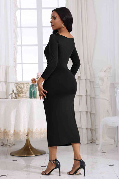 BEAUTIFUL I AM Ruched Boat Neck Midi Dress