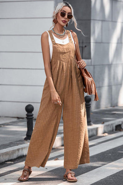 BEAUTIFUL I AM Texture Buttoned Wide Leg Pants Overalls