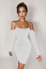 BEAUTIFUL I AM Rhinestone Trim Off-Shoulder Bandage Dress