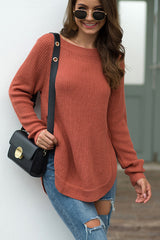 BEAUTIFUL I AM Round Neck Ribbed Knit Top Shirt