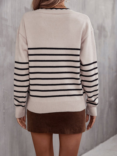 BEAUTIFUL I AM Striped V-Neck Drop Shoulder Sweater