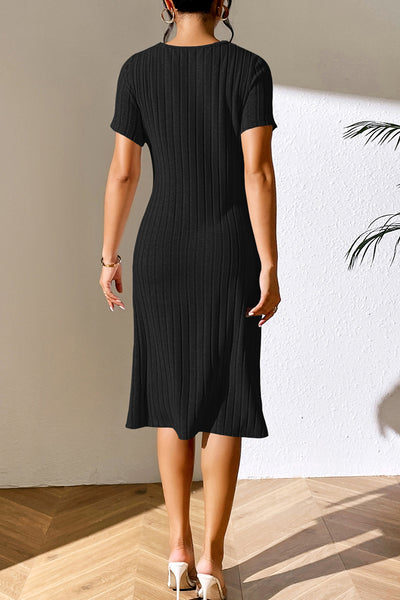 BEAUTIFUL I AM Ribbed Asymmetrical Neck Short Sleeve Dress