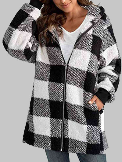 BEAUTIFUL I AM Plaid Zip-Up Hooded Jacket with Pockets