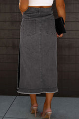 BEAUTIFUL I AM Raw Hem Slit Pocketed Midi Denim Dress Skirt