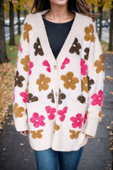 BEAUTIFUL I AM Flower Pattern Button Up Cardigan with Pockets