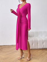 BEAUTIFUL I AM Long Sleeve Ruched Split Dress