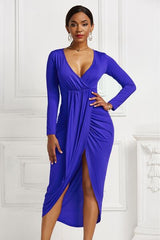 BEAUTIFUL I AM High-low Ruched Surplice Long Sleeve Dress