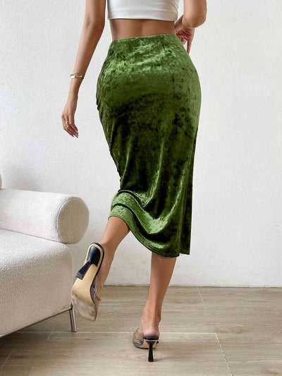 BEAUTIFUL I AM Ruched Front Slit Midi Skirt Dress