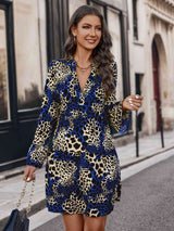 BEAUTIFUL I AM Leopard Notched Long Sleeve Dress