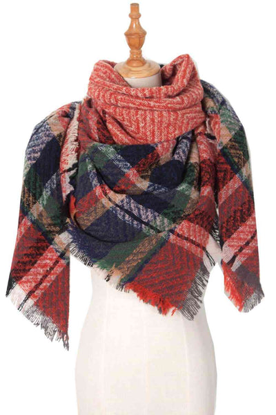 BEAUTIFUL I AM Plaid Raw Hem Polyester Scarf