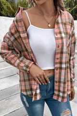 BEAUTIFUL I AM Plaid Collared Neck Long Sleeve Button-Up Shirt