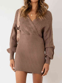 BEAUTIFUL I AM Surplice Neck Long Sleeve Sweater Dress