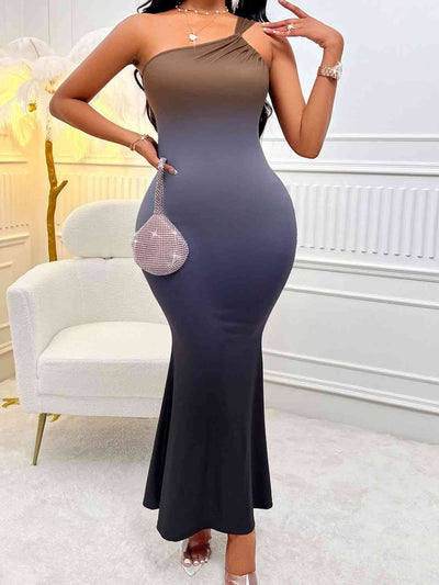 BEAUTIFUL I AM Gradient Single Shoulder Sleeveless Midi Dress