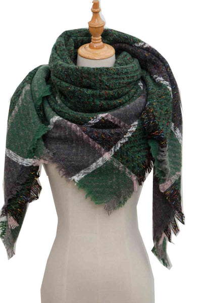 BEAUTIFUL I AM Plaid Raw Hem Polyester Scarf