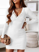 BEAUTIFUL I AM V-Neck Long Sleeve Ribbed Dress