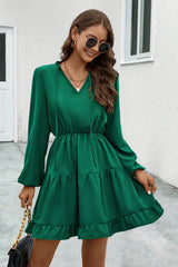 BEAUTIFUL I AM V-Neck Tie Neck Long Sleeve Dress